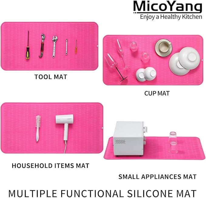 Silicone Dish Drying Mat for Multiple Usage,Easy clean,Eco-friendly,Heat-resistant Silicone Mat for Kitchen Counter or Sink,Refrigerator or Drawer Liner Rose 5XL 36inches x 18inches - Bloomnest