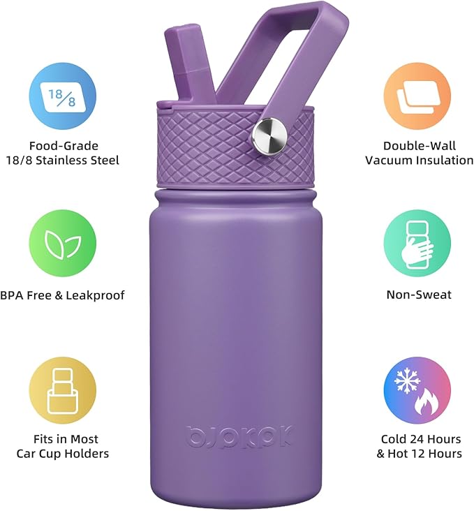BJPKPK Insulated Water Bottle with Straw Lid, 15oz Cute Water Bottles, Stainless Steel Metal Thermo, Reusable BPA Free Leak Proof Tumblers, Cups,Iris - Bloomnest