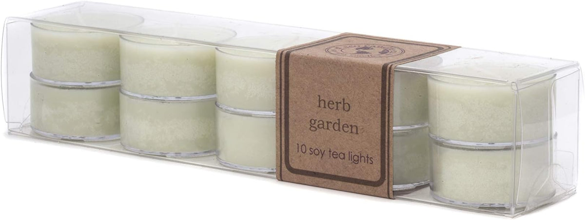 ECO CANDLE CO. Tea Light Candles, Herb Garden, 10-Pack - Scents of Tarragon, Bergamot, Grapefruit, & Jasmine - Recyclable, 100% Soy Wax, No Lead, Hand Poured, Midwest Grown Soybeans, .6 oz. Each - Bloomnest
