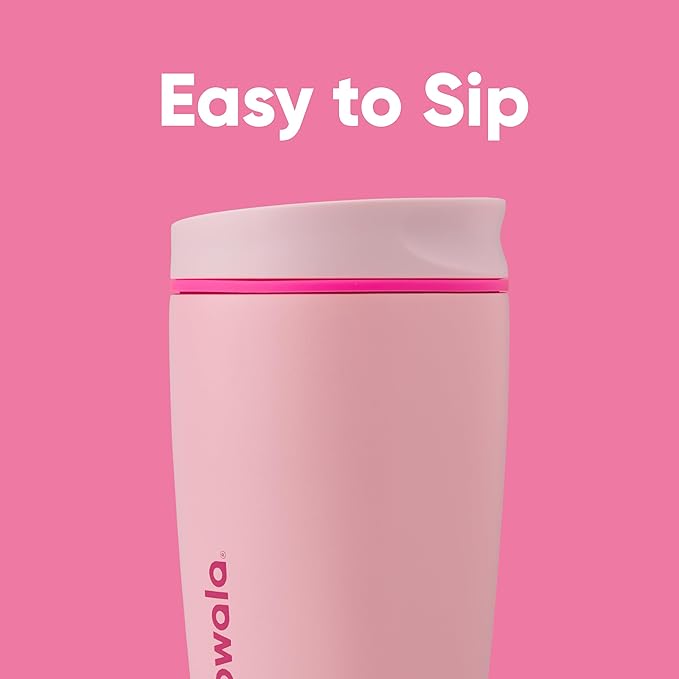 Owala SmoothSip Slider Insulated Stainless Steel Coffee Tumbler, Reusable Cup, Hot Coffee Travel Mug, BPA Free 12 oz, Pink (Pucker Up) (Pack of 8) Owala