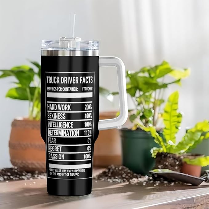 Best Truckin' Dad Ever Personalized Tumbler with Handle and Lid, Custom Truck Driver Nutrition Facts Mug, 20oz 30oz Insulated Stainless Steel Gift - Bloomnest