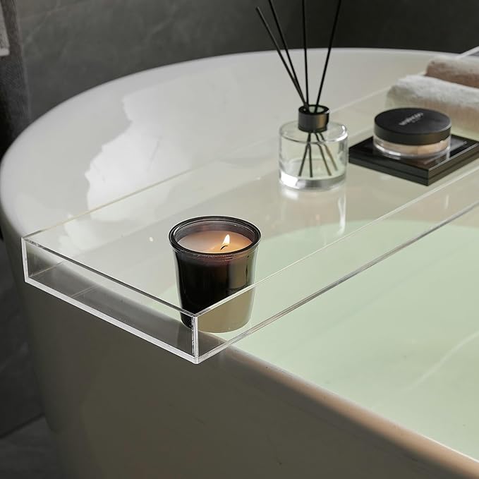 Clear Bathtub Tray AcrylicTub Rack - Bath Tub Shelf for Bathroom to Hold Book, Phone, Candle, Wine & Tablet - Waterproof Caddy Bathroom Accessories, Beelee BA0033 - Bloomnest