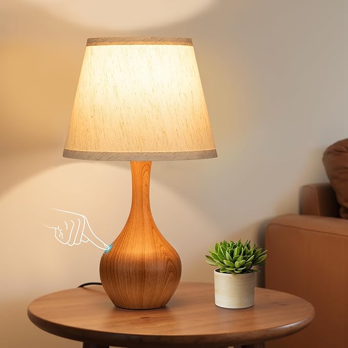 Seealle Touch Table Lamp for Bedroom, 3-Way Dimmable Small Bedside Lamps for Night Stands with Wires, Wood Desk Lamp for Kids Room, Office, Living Room, End Table(LED Bulb Included) - Bloomnest