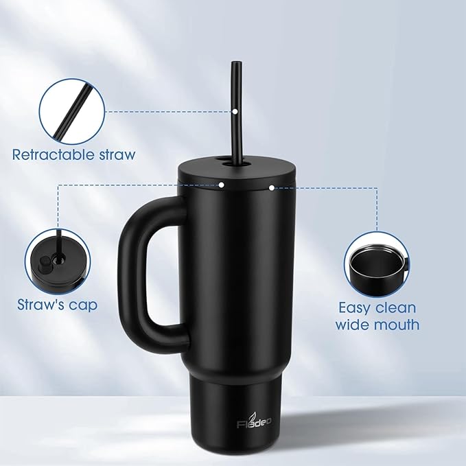 2 Pack 24oz Tumbler with Handle and Straw | Insulated Stainless Steel Travel Mug, Leakproof Lid Double-Wall Vacuum Cup for Hot & Cold Beverages - Fits Cup Holder, for Coffee, Tea, Water, White & Black - Bloomnest