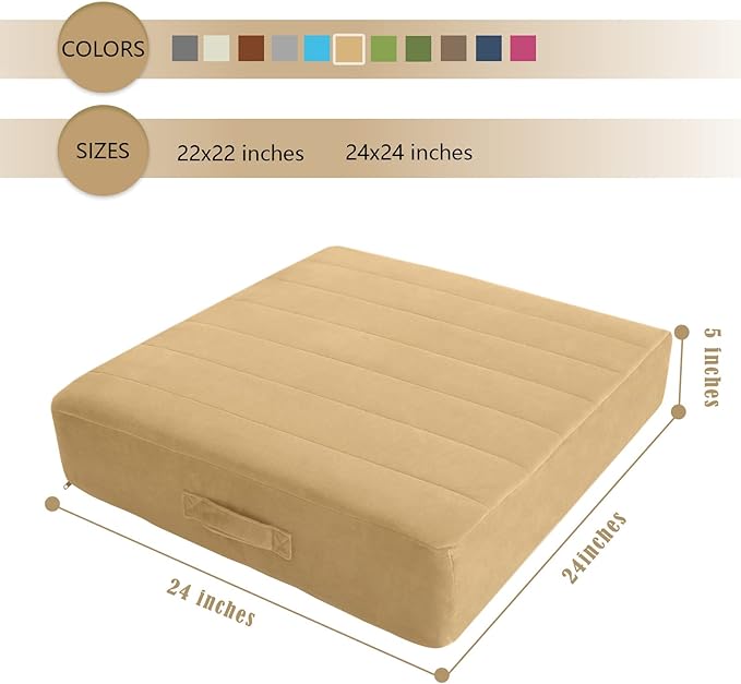 MeMoreCool Square Floor Pillow Seating for Adults Kids, Large Meditation Cushion Floor Pillow with Thick Foam & Soft Tufted Cover, Washable Big Pillow Seat Floor Cushion for Sitting Yoga 24" Khaki