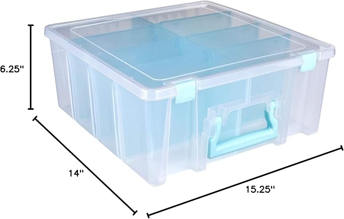 ArtBin 6990SA Super Satchel Double Deep Compartment Box - Art Storage with 8 Removable Compartments, Smart Closure for Craft Supplies (Clear & Aqua- Pack of 1) - Bloomnest
