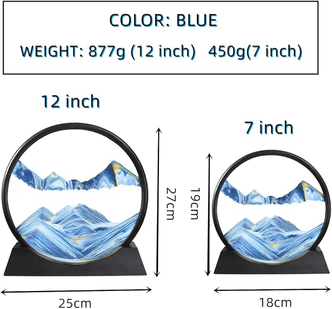 BGFJYUK Moving Sand Art Picture in Motion, Round Tempered Glass 3D Deep Sea Sandscapes with Display Flowing Sand Frame for Relaxing Desktop Home Office Work Décor for Kids Adults （Blue, 12inch - Bloomnest