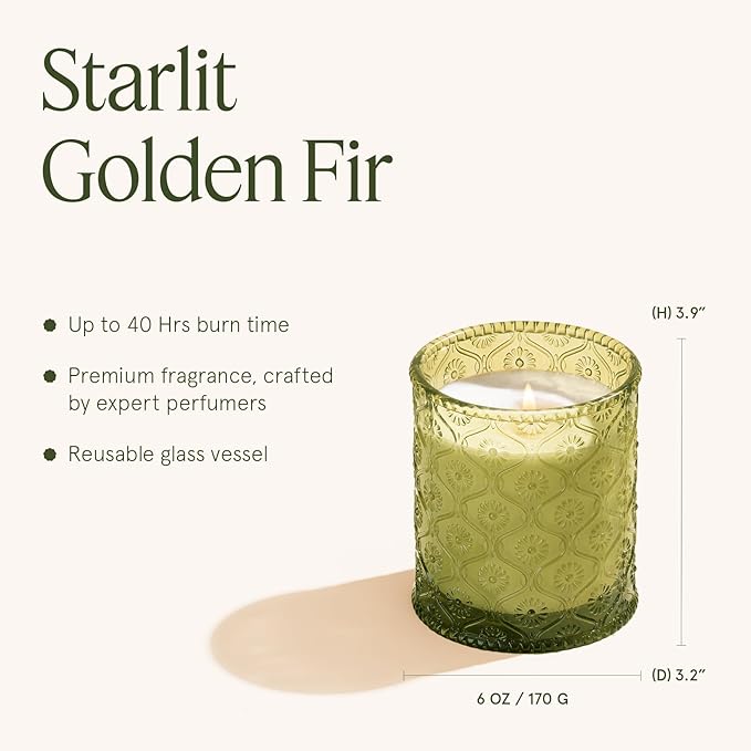 LA JOLIE MUSE Starlit Golden Fir Candle - Cedarwood, Patchouli, Fir Balsam | 6 oz Natural Soy Wax | 40 Hours Clean Burn | Balsam and Fir Candle | Gift-Ready for Hosts & Gatherings - Bloomnest