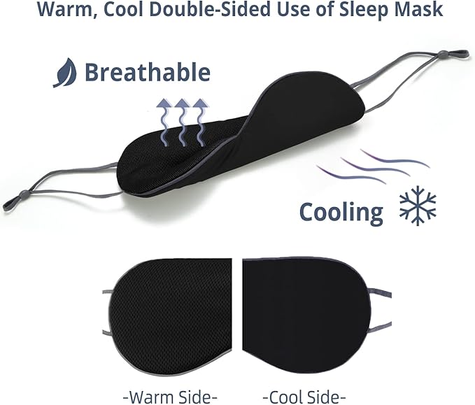 Sleeping Mask 2 Pack, Warm, Cool Double-Sided Use of Sleep Mask, Super Soft Blindfold with Adjustable Strap, Block Out Light, Comfort Sleep Eye Mask for Travel Meditation Nap Black - Bloomnest
