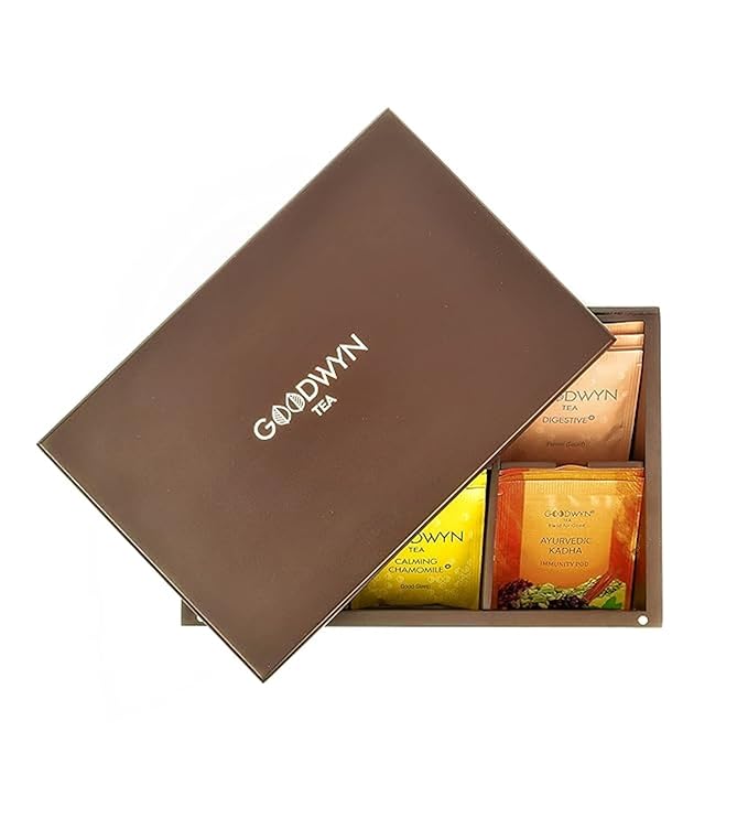 Goodwyn Assorted Tea Sampler Box – 90 Individually Wrapped Tea Bags | Premium Herbal, Black & Green Tea Collection in Reusable Wooden Chest | 9 Flavors x 10 Each: Peppermint, Chamomile, Assam, Darjeeling, Lemon, Green Tea, Kahwa, Jasmine, Earl Grey | I... - Bloomnest
