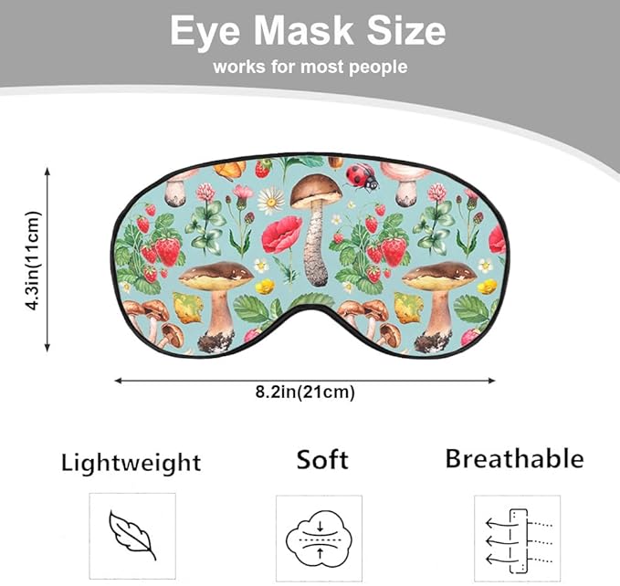 Mushrooms Silk Eye Mask Sleep Mask Summer Flowers Strawberry Butterfly Berries Eye Mask with Adjustable Strap Lightweight for Women Work Travel Night Sleep - Bloomnest