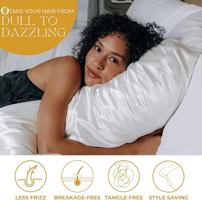 PROMEED White Silk Pillowcase 2 Pack for Hair and Skin, 100% 23 Momme Mulberry Silk Pillow Case Set of 2 with Hidden Zipper, Natural and Acne-Fighting (Queen 20"x30", White) - Bloomnest