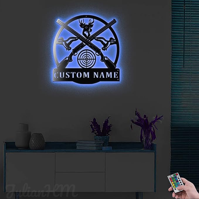 Lovely POD Personalized Hunting Metal sign, Hunting Art, Custom Sport Hunting Monogram Metal Wall Art With Led Lights, Personalized Hunter Name Sign Decoration, Hunting Gift Home Decor, Design 17 - Bloomnest