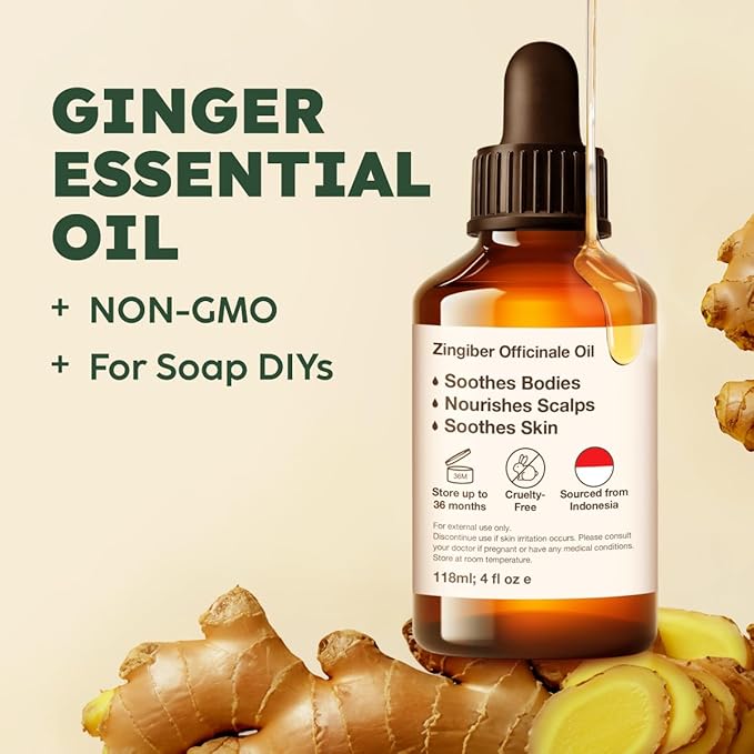 KUKKA Ginger Essential Oils - 4 Fl Oz - for Hair, Skin, Diffuser, Aromatherapy & DIY Soap Making Scent - Bloomnest