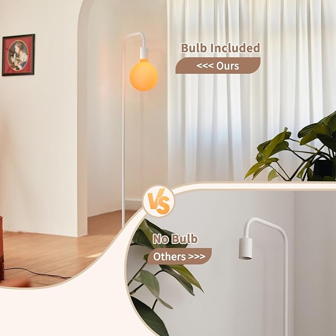 ONEWISH Floor Lamp for Living Room - Minimalist Standing Lamp with Modern LED Bulb, White Frosted Globe Glass 6", 1800K Warm Ambiant Lighting Decorative Tall Lamp for Bedroom Dorm - Bloomnest