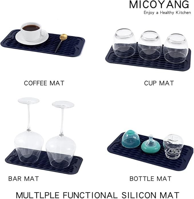Silicone Dish Drying Mat for Multiple Usage,Easy clean,Eco-friendly,Heat-resistant Silicone Mat for Kitchen Counter or Sink,Refrigerator or Drawer Liner Navy Blue S 12 inches x 6 inches - Bloomnest