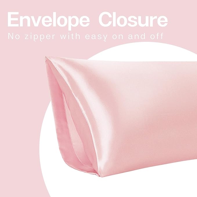 MR&HM Satin Body Pillow Cover, Soft and Breathable Body Pillow Case with Envelope Closure, Cooling and Silky Long Pillowcase for Hair and Skin,Grey (20x54, Light Pink) - Bloomnest