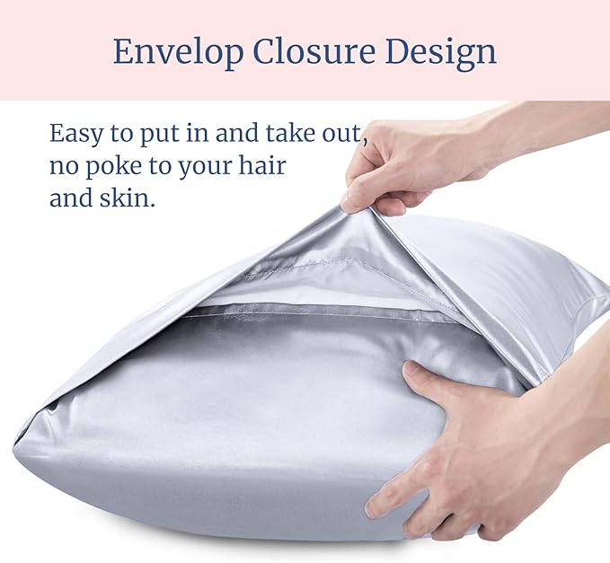 BEDELITE Satin Pillowcase for Hair and Skin, Super Soft and Cooling Similar to Silk Pillow Cases 2 Pack with Envelope Closure, Gift for Women Men(20"x26" Standard Size, Evening Haze) - Bloomnest