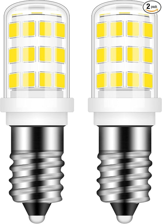 E12 Dryer LED Light Bulb for Dryer Drum and Specific 120V S6 Water Dispenser Light Bulb WE05X20431 WP22002263 Candelabra Screw Base Night Light 3W Cool White 6000K 2-Pack - Bloomnest