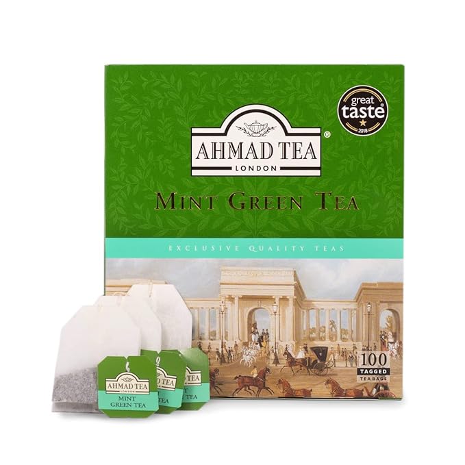 Ahmad Tea Green Tea, Green Tea Mint Teabags, 100 ct - Caffeinated and Sugar-Free (Pack of 3) - Bloomnest