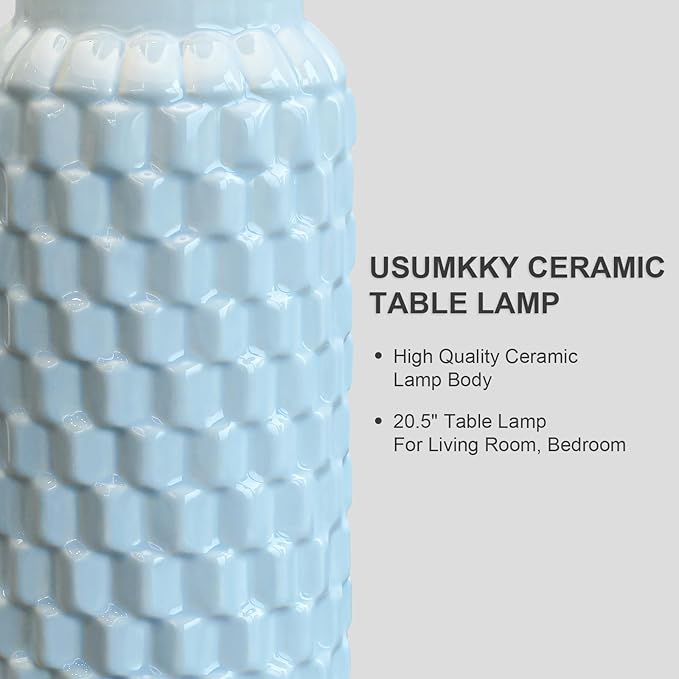 20.5" Light Blue Modern Ceramic Bedside Lamp Set of 2 for Bedroom Decor Farmhouse Table Lamp for Living Room Office Dorm - Bloomnest
