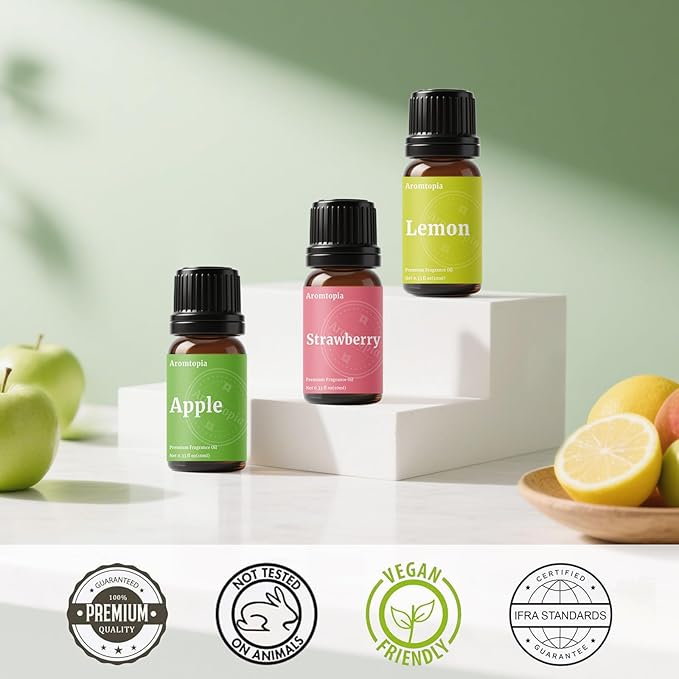 Fruit Fragrance Oils, Aromtopia 6x10ml Fruity Essential Oils for Diffusers for Home, Soap Candle Making Scents, Strawberry, Pineapple, Lemon, Cherry, Passion Fruit, Apple, Fragrance Oil Gift Set - Bloomnest