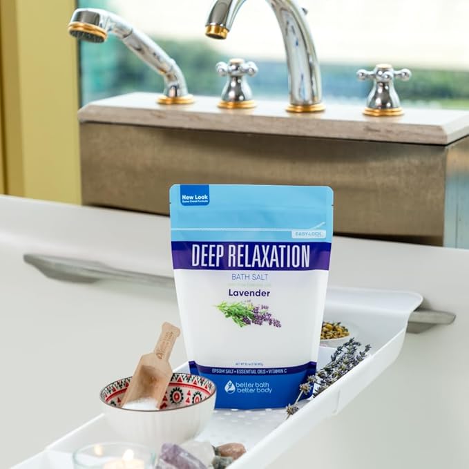 Deep Relaxation Bath Salt 32 Ounces Epsom Salt with Natural Lavender Essential Oil Plus Vitamin C in BPA Free Pouch with Easy Press-Lock Seal - Bloomnest