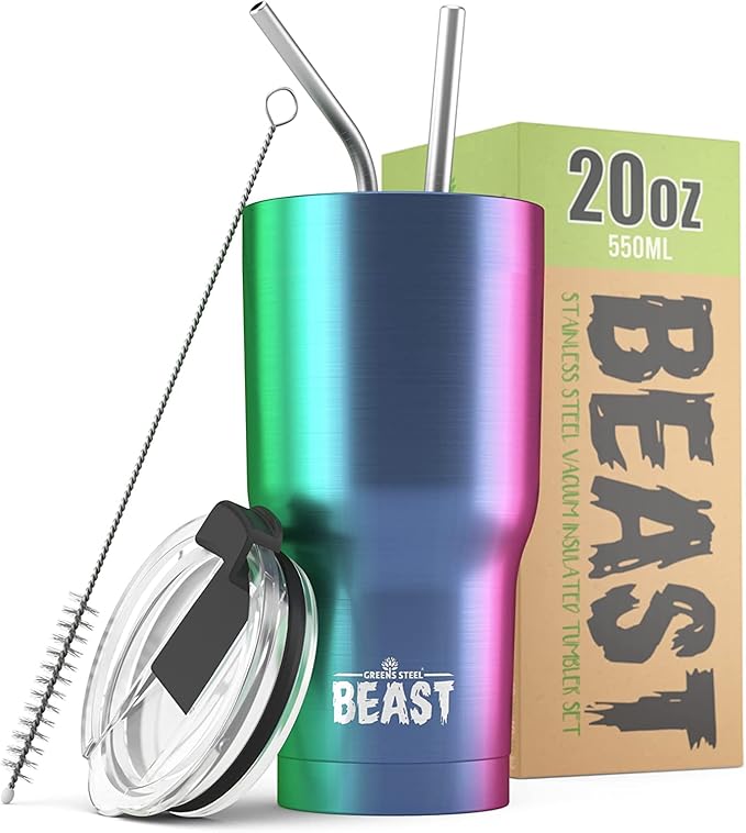 Beast 20 oz Tumbler Stainless Steel Vacuum Insulated Coffee Ice Cup Double Wall Travel Flask (Rainbow) - Bloomnest