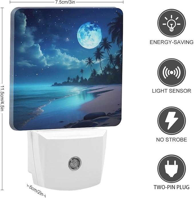 Moon Beach Night Light, Plug into Wall Decor Nightlights for Bedroom, Bathroom, Hallway, Kitchen, with Dusk to Dawn Light Auto Sensors LED Night Lights for Boys Girls Women Men Room Gifts - Bloomnest
