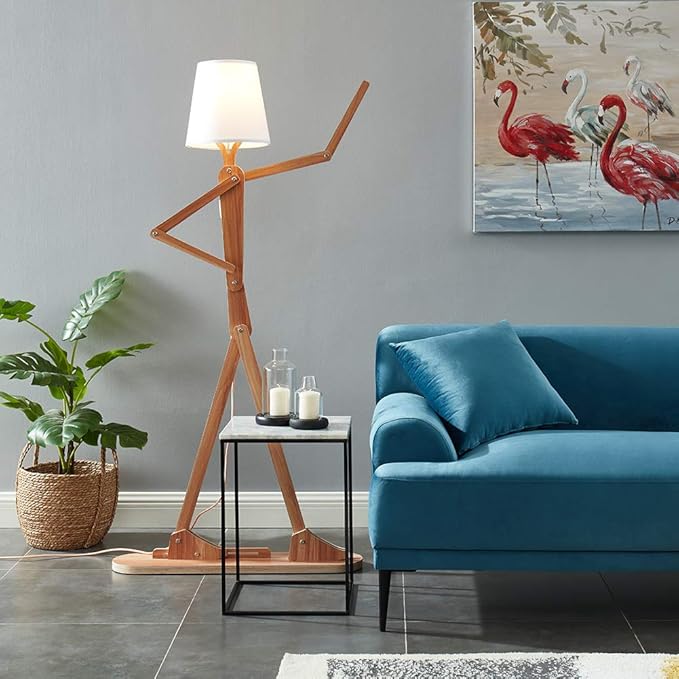 Cool Tall Floor Lamp for Living Room Bedroom Farmhouse - Corner Decorative Reading Standing Light Wood Creative Swing Arm Arc Design Gift for Kids/Boys/Girls Bedside - with LED Bulb (Ash) - Bloomnest