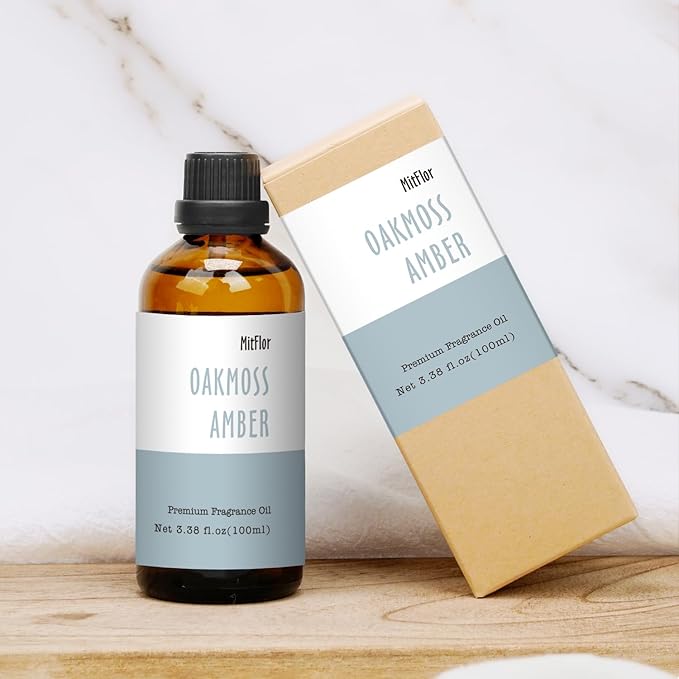 Oakmoss Amber Fragrance Oil (3.38 OZ/100ML),MitFlor Single Scented Oil, Premium Grade Fragrance Oil for Soap & Candle Making, Large Size Aromatherapy Oil, Natural Woody Scent for Home Fragrance & DIY MitFlor