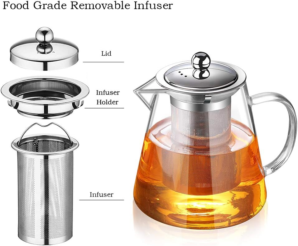 Glass Teapot with Infuser Tea Pot 32oz/43oz Tea Kettle Stovetop Safe Blooming and Loose Leaf Tea Maker Set (43oz/ 1300ml) - Bloomnest