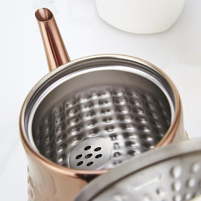 SANQIAHOME 1.8L(60oz) Stainless Steel Hammer Patterned Teapot With Removeable Infuser,Loose leaf cover,Copper - Bloomnest