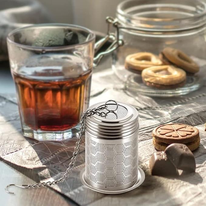 Tea Strainer Tea Infuser for Loose Tea, Tea Steeper 304 Stainless Steel Tea Mesh Strainer with Lid and Drip Tray, 2 Pack Tea Diffuser with Chain Hook, Tea Ball to Brewing Steeping Loose Leaf - Bloomnest