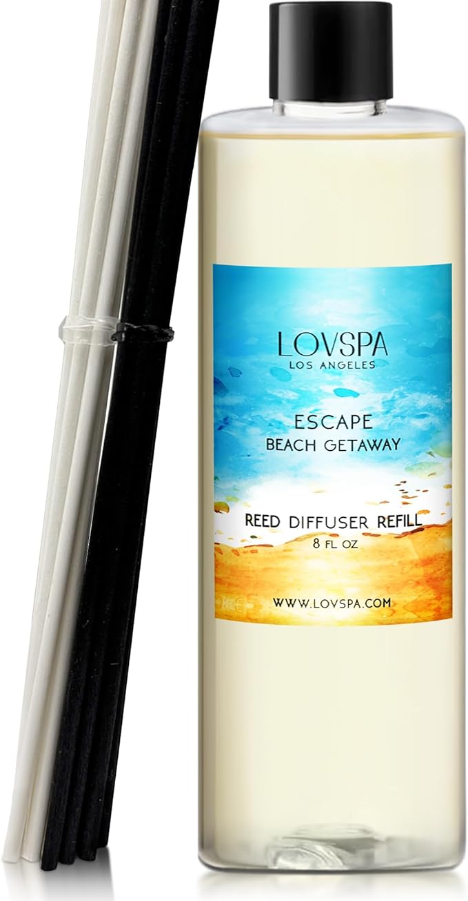 LOVSPA Escape Beach Getaway Diffuser Oil - Essential Oils for Diffuser Refill & Air Freshener Room Spray - Long-Lasting & Natural Home Fragrance, Scented Oil for Diffusers, USA Made, 8 oz - Bloomnest