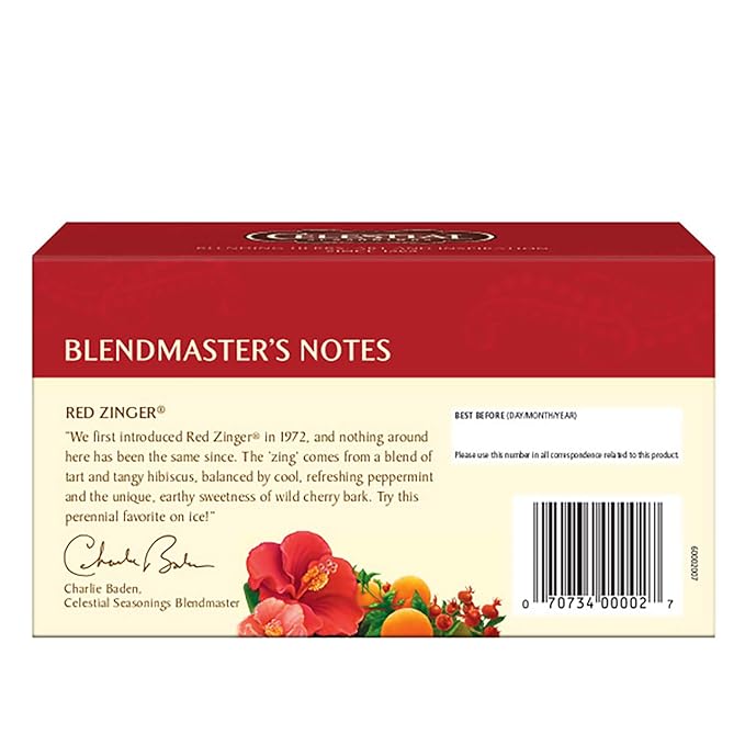 Celestial Seasonings Hibiscus Tea, Red Zinger Herbal Tea, Caffeine Free, 20 Tea Bags (Pack of 6) - Bloomnest