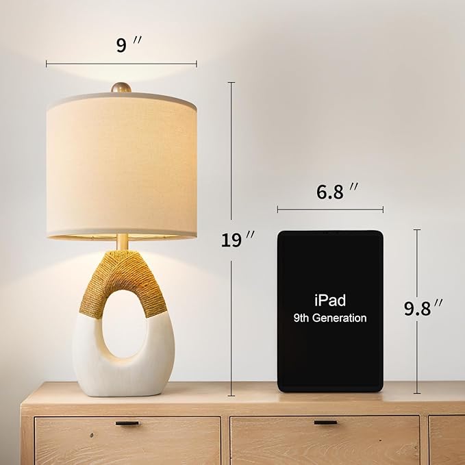 OYEARS Boho Table Lamps Bedroom Living Room Set 2 Small Farmhouse Rattan Table Lamp 19”Rustic Home Decoration Nightstand Bedside Lamp for Office Compatible with Smart Light Bulbs(Not Include Bulbs) - Bloomnest