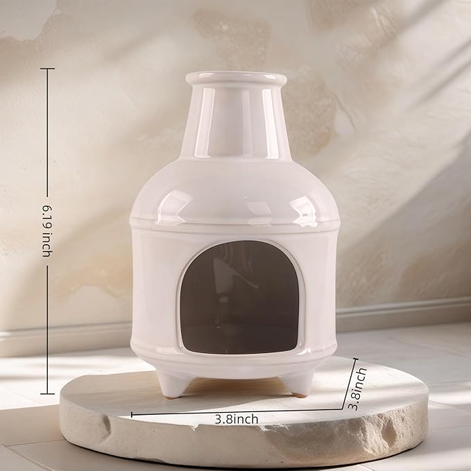 Handmade White Ceramic Palo Santo Holder Burner & Sage Holder - Mini Tabletop Chiminea Burner Tray with Ash Catcher, Decorative Incense Holder for Spiritual Meditation & Yoga