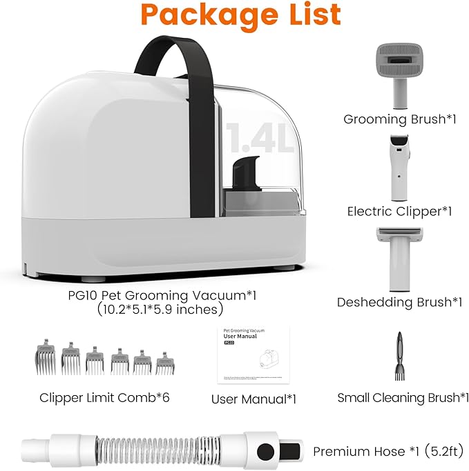 Dog Grooming Vacuum, Dog Grooming Kit with Pet Clippers, 12,000Pa Pet Hair Grooming Vacuum for Dogs, Vacuum Brush for Shedding Grooming, Low Noise Home Cleaning Tool in 1, PG10 Black - Bloomnest