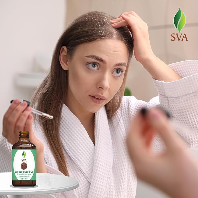 SVA Broccoli Seed Oil - 4 Fl Oz – 100% Natural Cold Pressed Broccoli Oil - for Face, Skin Care, Hair Care, Scalp Massage & Body Massage – Carrier Oil with Dropper - Bloomnest