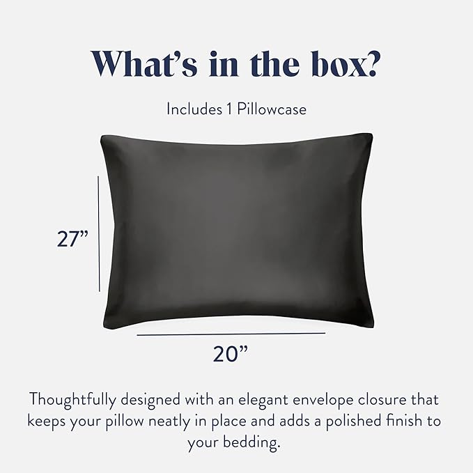 Brooklinen Mulberry Silk Pillowcase – 100% Pure Silk Pillow Case, Soft & Durable, Anti-Friction Comfort, Hight Quality Smooth Texture – Machine Washable & Breathable – Standard Size (Carbon) - Bloomnest