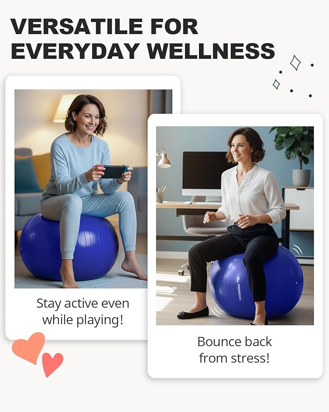 Trideer Exercise Ball for Yoga, Pilates & Fitness – Stability Ball Equipment for Home Gym & Office Chair, Core & Balance Training Accessories, Physical Therapy Equipment, Quick Pump Included, 5 Sizes - Bloomnest