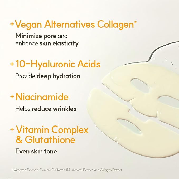 THE FACE SHOP Vita-Toning Vegan Collagen Face Mask, Korean Glass Skin Essential, Hydrogel Mask for Moisturizing & Skin Elasticity, Improves Uneven Tone, 4EA - Bloomnest