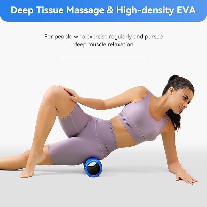 Foam Roller Medium Density Back Roller for Deep Tissue Muscle Massage of The Back and Leg Muscles - Self Myofascial Release of Painful, Wave Textured Muscle Roller, Fitness Roller for Pilates, Yoga