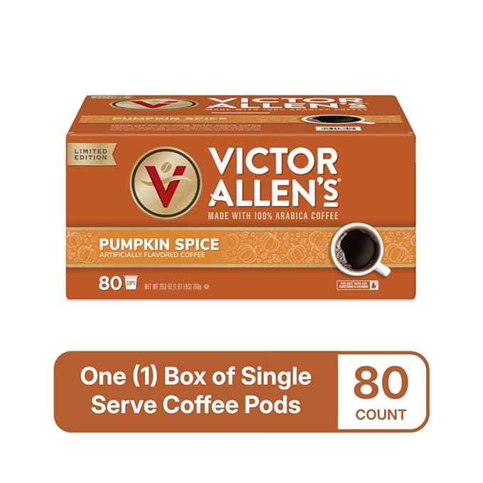 Victor Allen's Coffee Pumpkin Spice Flavored, Medium Roast, 80 Count, Single Serve Coffee Pods for Keurig K-Cup Brewers - Bloomnest