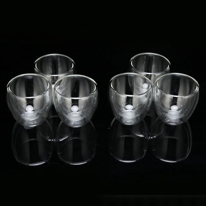 Glass Coffee Mugs Set of 6, 3OZ Insulated Double Wall Coffee Cups, good for Cappuccino, Latte, Americano, Tea Bag, Beverage,Glass Coffee Cups - Bloomnest