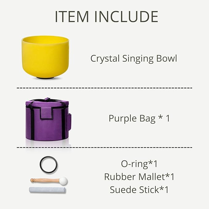 8 inch Yellow E Note Solar Plexus Chakra Quartz Crystal Singing Bowl, for Healing Mindfulness Meditation Yoga Sound Baths, with Rubber Mallet O-ring