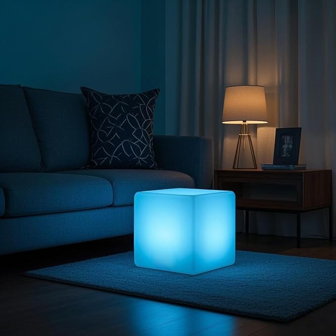 Mr.Go 16-Inch Rechargeable LED Cube Chair Light, 16 RGB Colors Glow Cube Seat w/Remote, Waterproof LED Cube Table, Color Changing Cubes Floor Lamp, Home Bedroom Patio Party Decorative Lighting - Bloomnest