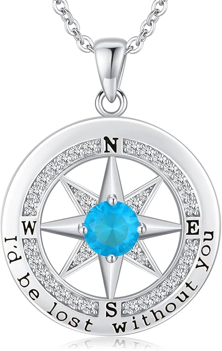 S925 Necklace Gift for Wife |Compass Jewelry |Women Anniversary |Sterling Silver |Girlfriend Birthday Gifts for Her Valentines |I'd be Lost without You |Jewel 18K Gold - Bloomnest