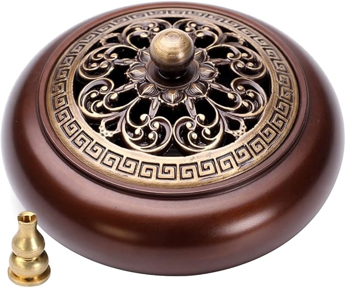 Copper Incense Burner, with Incense Stick Holder & Fire Cotton Lotus Incense Holder Cone Coil Incense Burner Ash Catcher with Lid for Indoor Ornament Handicraft Gifts - Bloomnest
